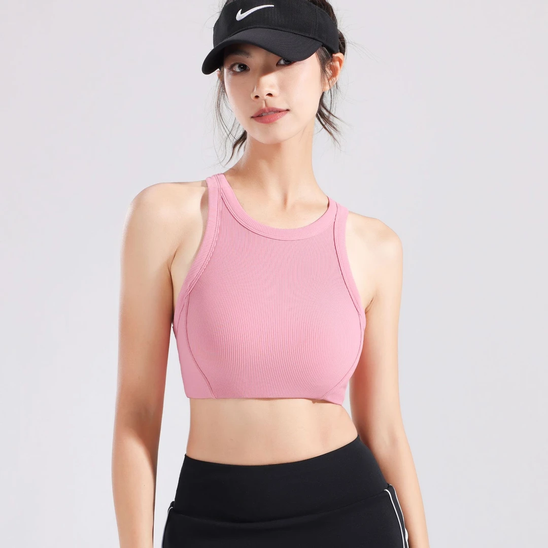 一体杯螺纹运动文胸女瑜伽健身内衣跑步透气上衣工字背健身服TZA