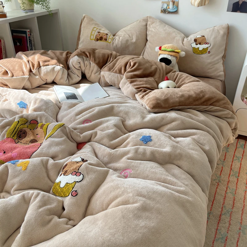 纺臣【卡皮巴拉】安全感爆棚加厚牛奶绒四件套加绒被套床单床上用品