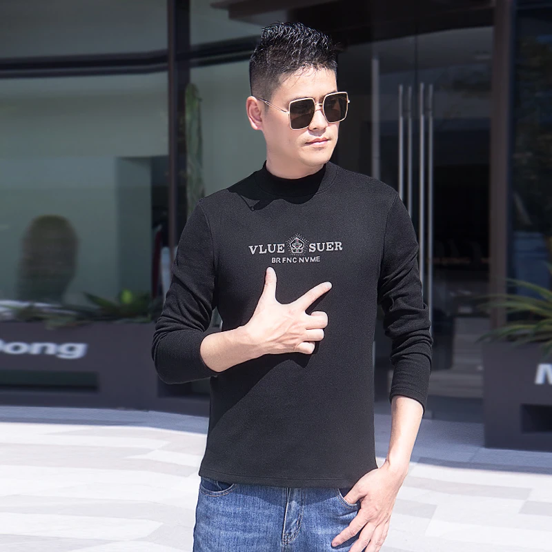 秋冬打底衫男纯色半高领打底衣长袖T恤男修身简约内搭中领上衣