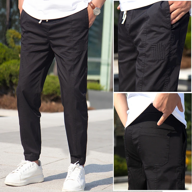 黑色休闲裤松紧腰男士潮流休闲裤子宽松抽绳百搭裤束脚裤高端男裤