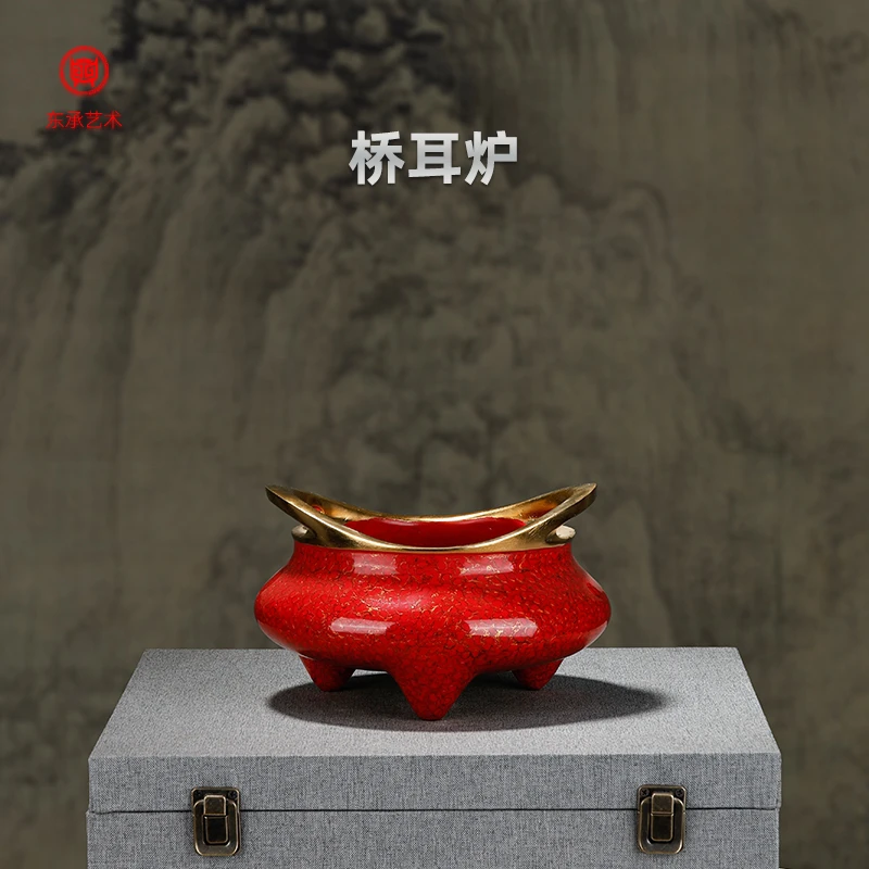 大漆工艺 桥耳炉 摆件 非遗 纯手工 晶莹剔透 紫铜 宣德炉 送礼