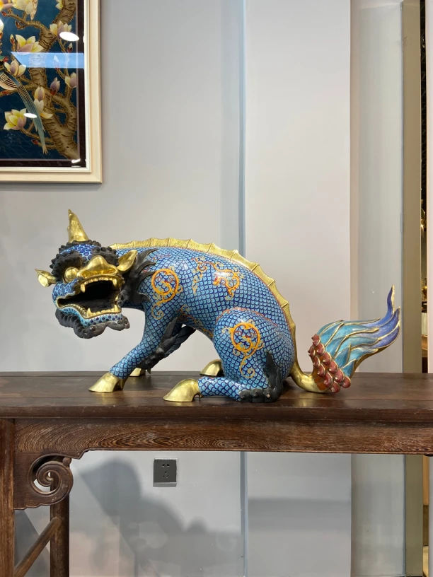 铜胎掐丝珐琅(景泰蓝) 回望麒麟 摆件 紫铜材质 手工制作