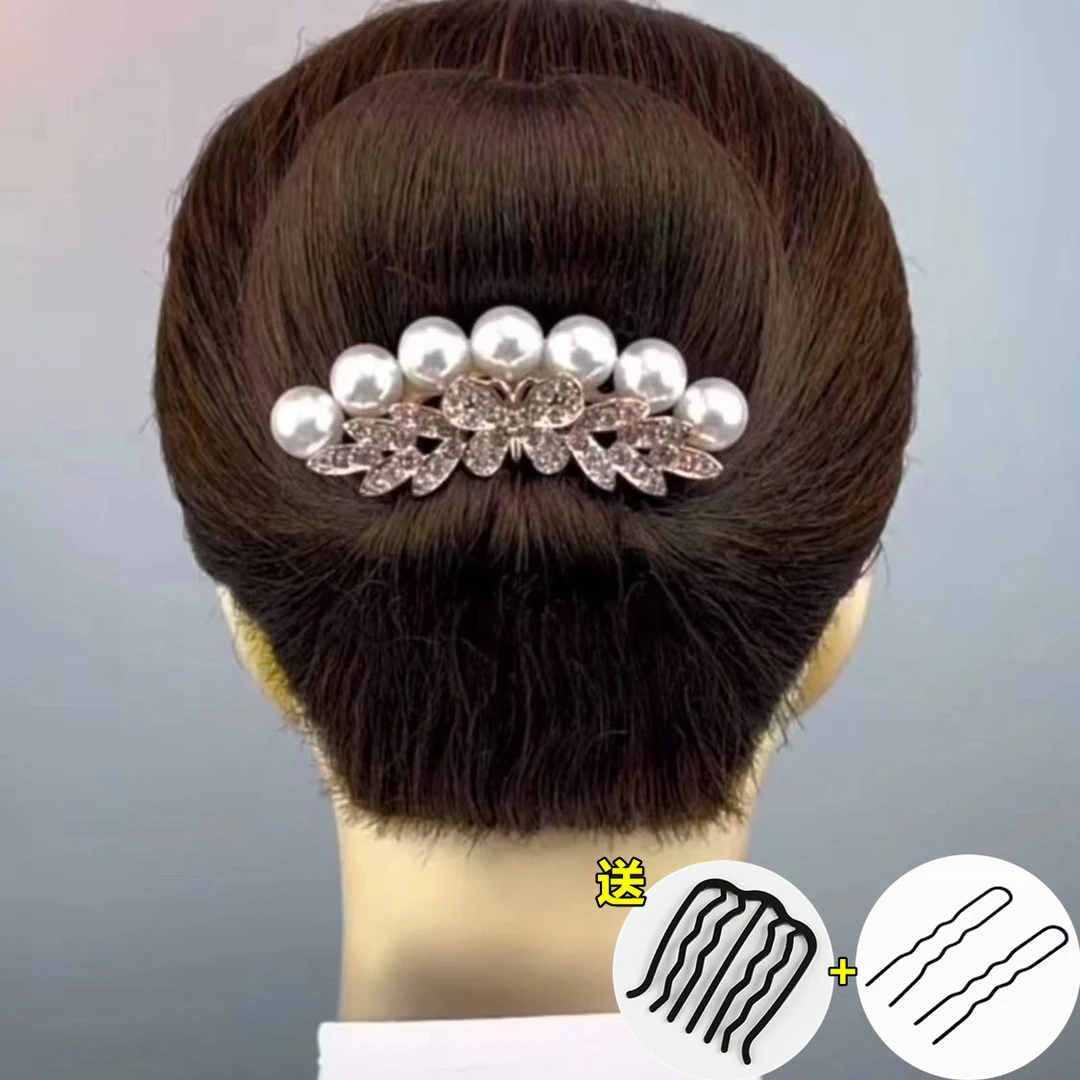 铁合金仿珍珠发饰发饰发梳女四齿盘发神器插梳镶钻发卡女士簪子