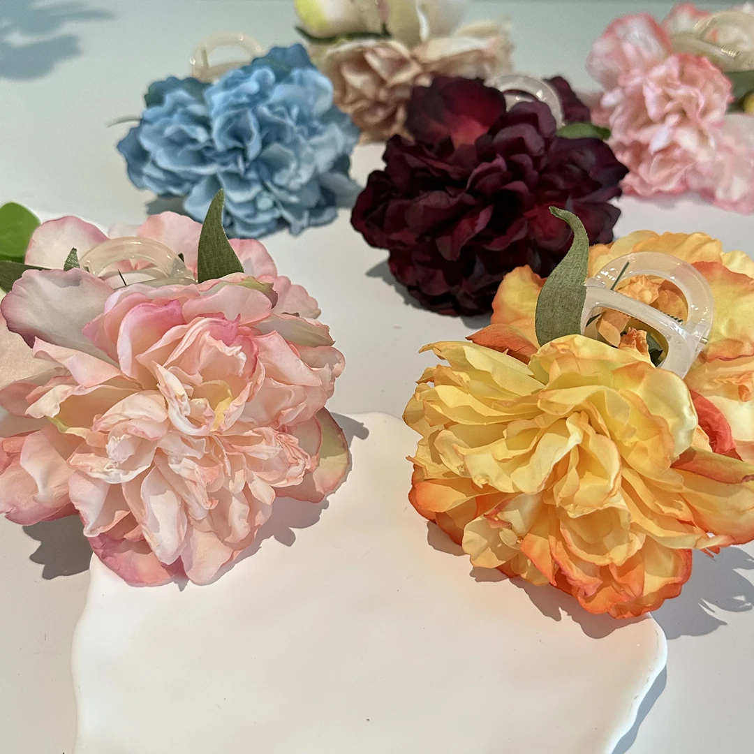 通勤简约古风簪花发夹韩系气质抓夹高级后脑勺盘发气质鲨鱼夹头饰