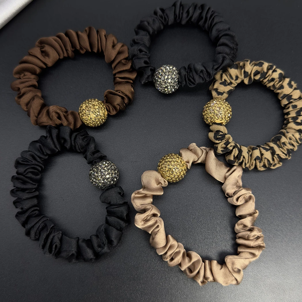 布艺扎丸子头头绳时尚气质满钻高弹力发圈（5根装）安可拉红色发饰