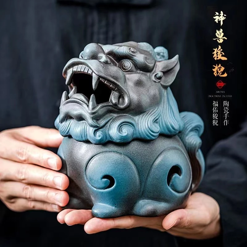 轶香轶缘【陶瓷狻猊香炉】禅意家用室内盘香炉摆件陶瓷天然熏香