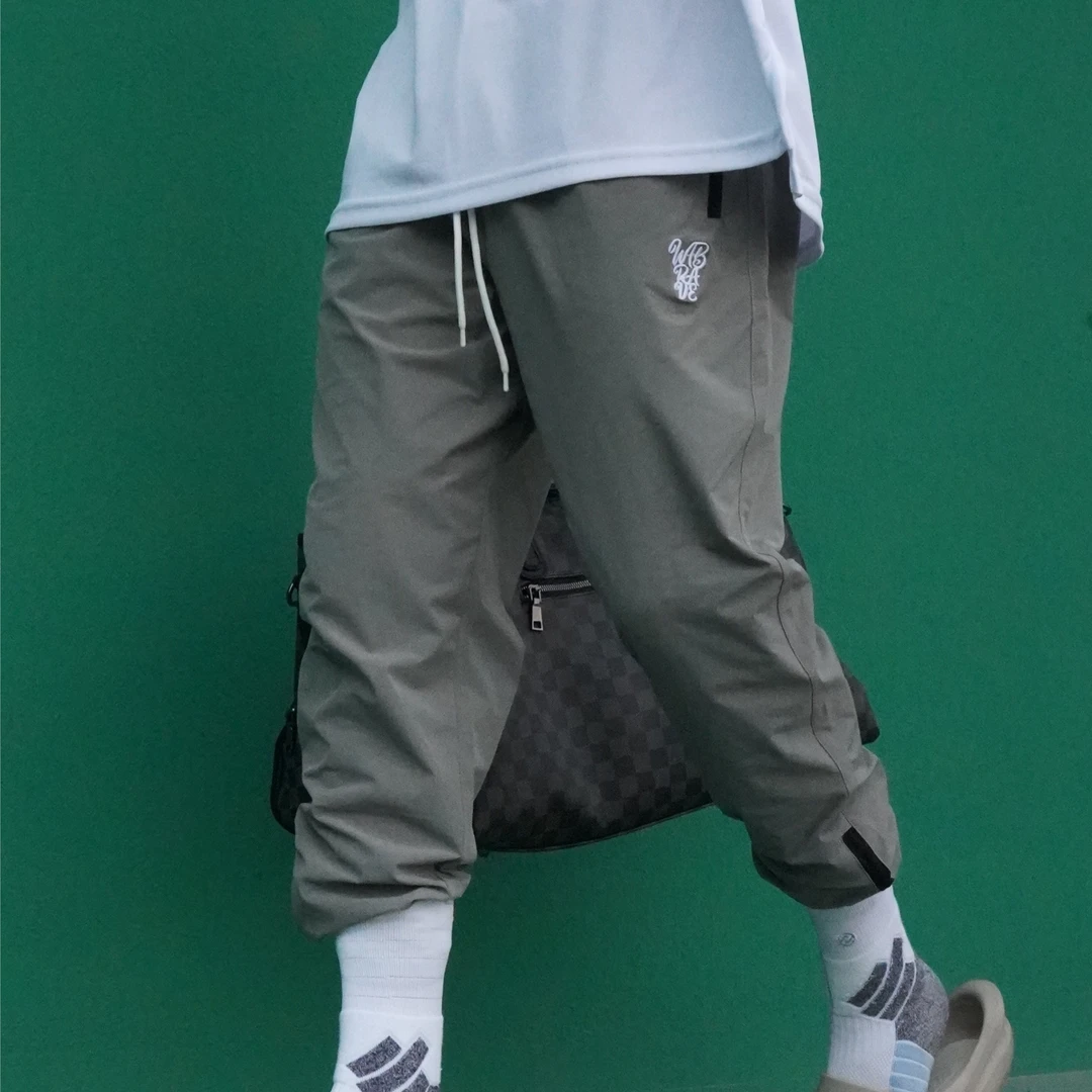 夏季速干休闲训练裤梭织健身宽松薄款运动长裤束脚拉链裤男女