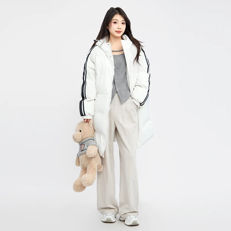 三福 冬季韩版中长款宽松保暖休闲时尚连帽户外运动棉衣497172