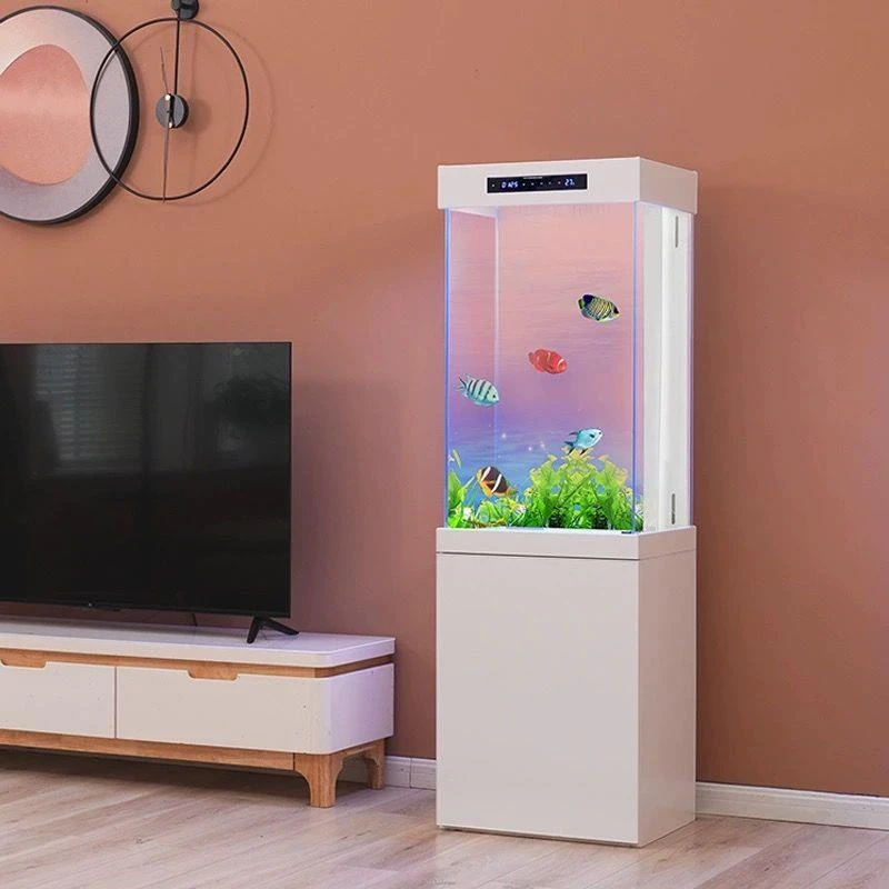 智能金鱼缸客厅小型落地靠墙家用超白玻璃立式方形生态底滤水族箱