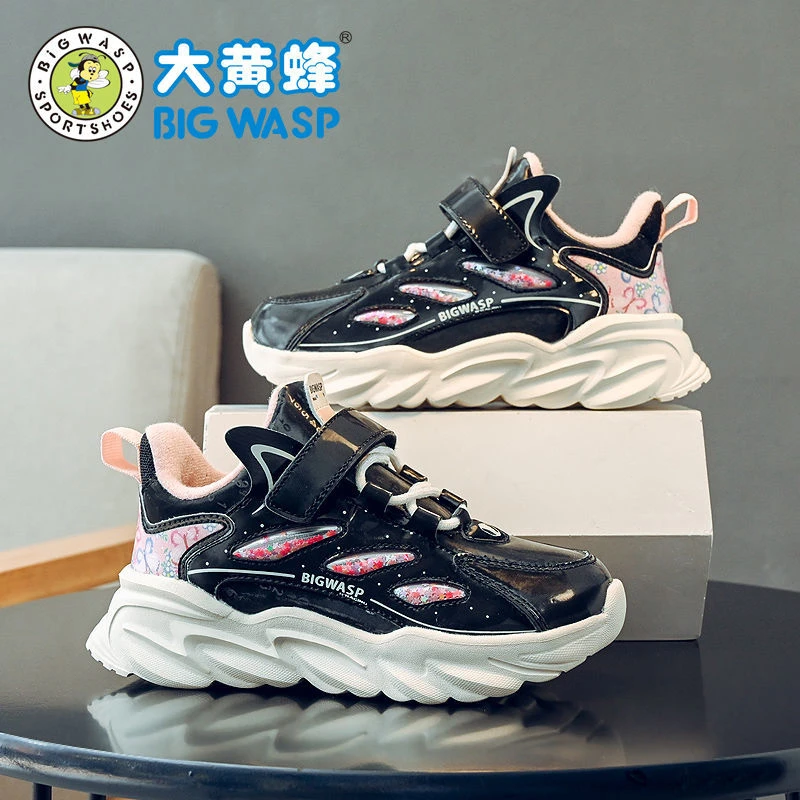 大黄蜂女童运动鞋二棉休闲童鞋保暖加绒软底女孩棉鞋D101518810NR