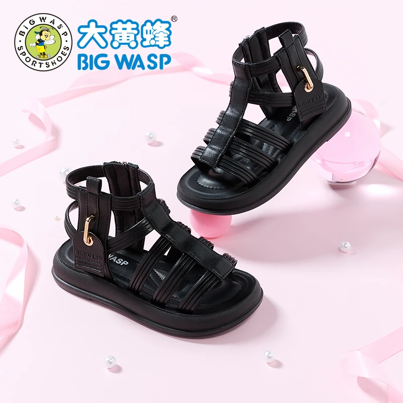 大黄蜂童鞋儿童凉鞋夏季新款黑色女童时尚气质公主凉鞋女孩沙滩鞋