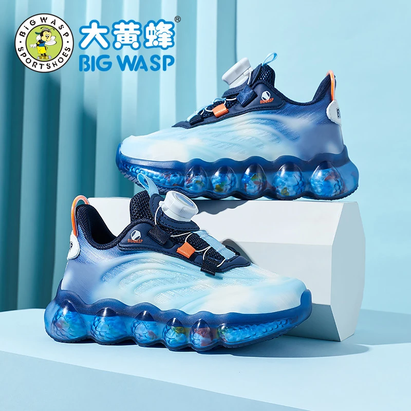 大黄蜂童鞋旋转纽扣秋季男童网面儿童男孩时尚防滑女童跑步运动鞋