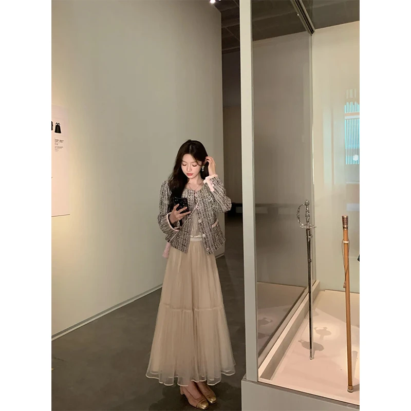 2024夏季新款千金编织小香风外套女法式性感小背心搭高腰半身裙