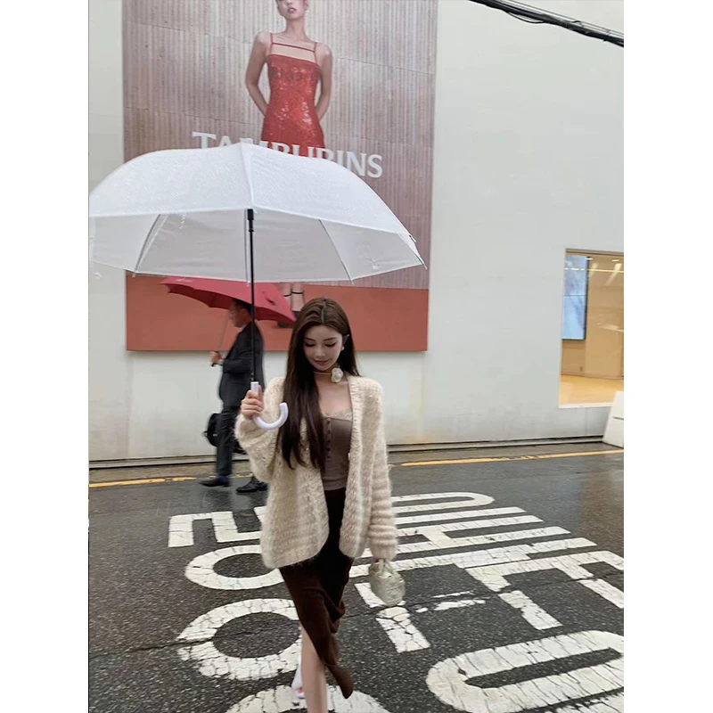 2024秋季新款慵懒风软糯宽松针织开衫外套吊带上衣女配高腰半身裙