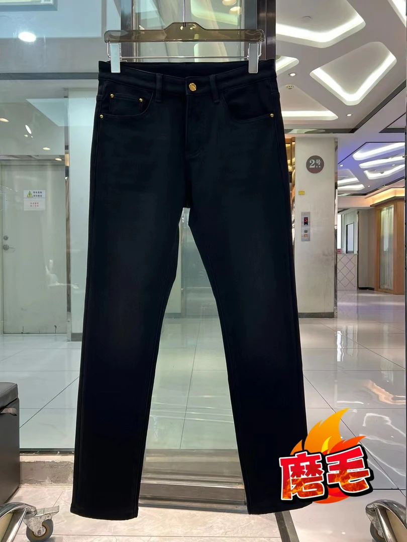 TG冬季加绒黑灰色/深蓝色牛仔裤男士小直筒时尚简约百搭新款