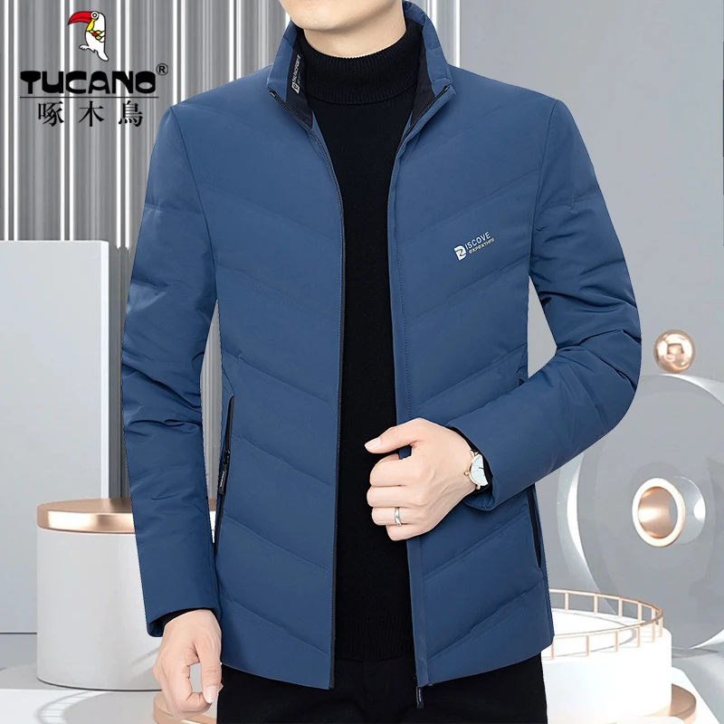 皮尔卡丹男士新款高档商务休闲立领轻薄男装外套棉袄保暖冬季时尚