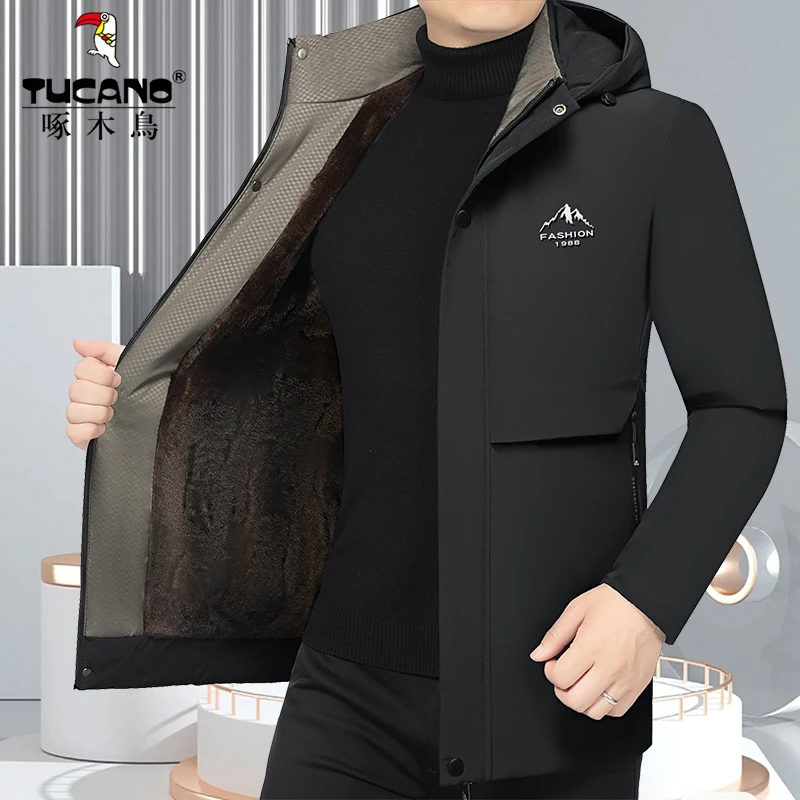 啄木鸟男士新款高档商务休闲冬季加绒加厚棉衣保暖冬季男装外套潮