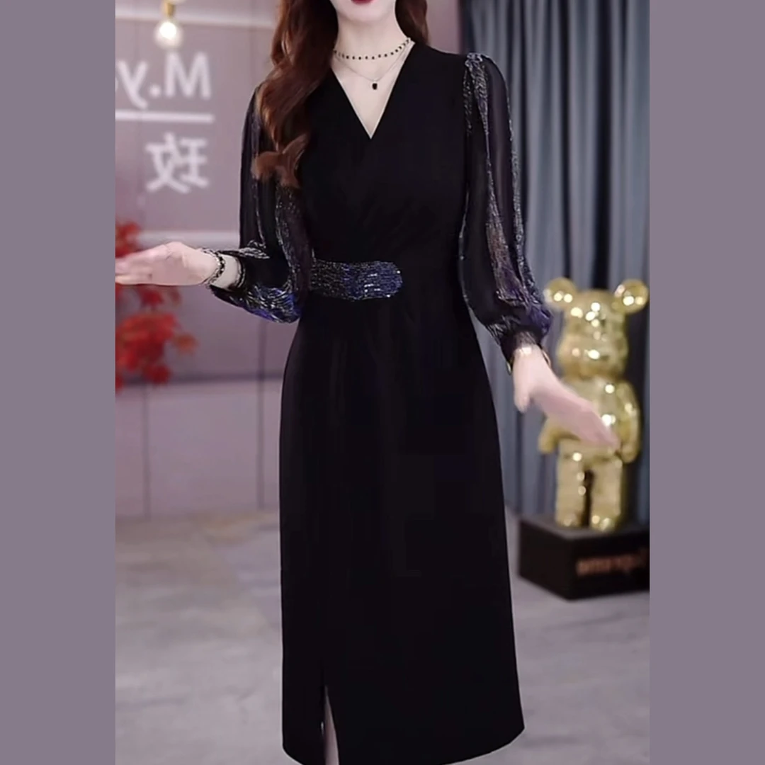 法式优雅高端精致时尚2024初秋新款收腰显瘦百搭减龄中长款连衣裙