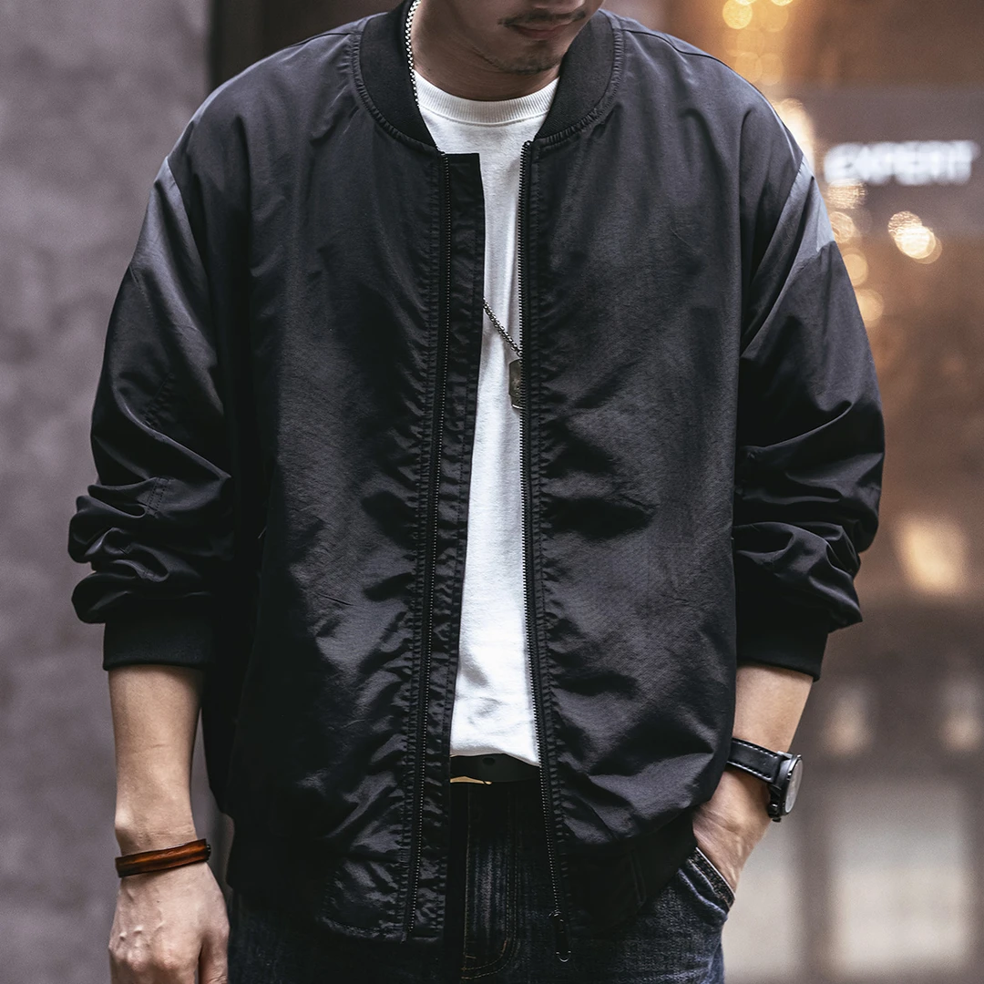 格蓝鹿美式复古宽松夹克春秋短款反光拼接飞行员外套速干训练服男