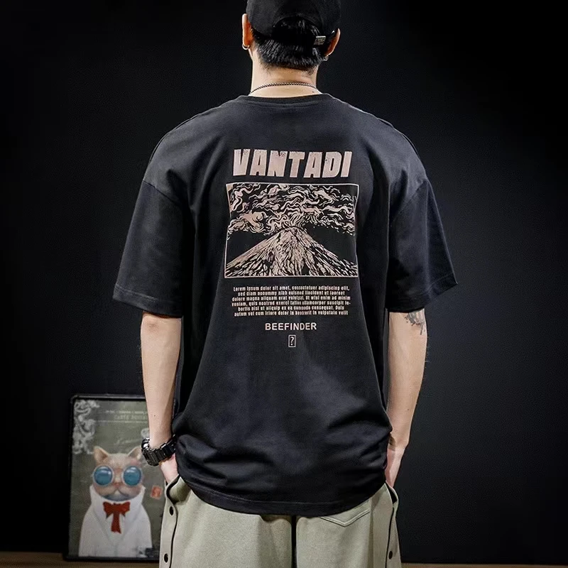 格蓝鹿纯棉重磅夏季复古短袖t恤男士宽松大码ins潮牌加大半袖体恤