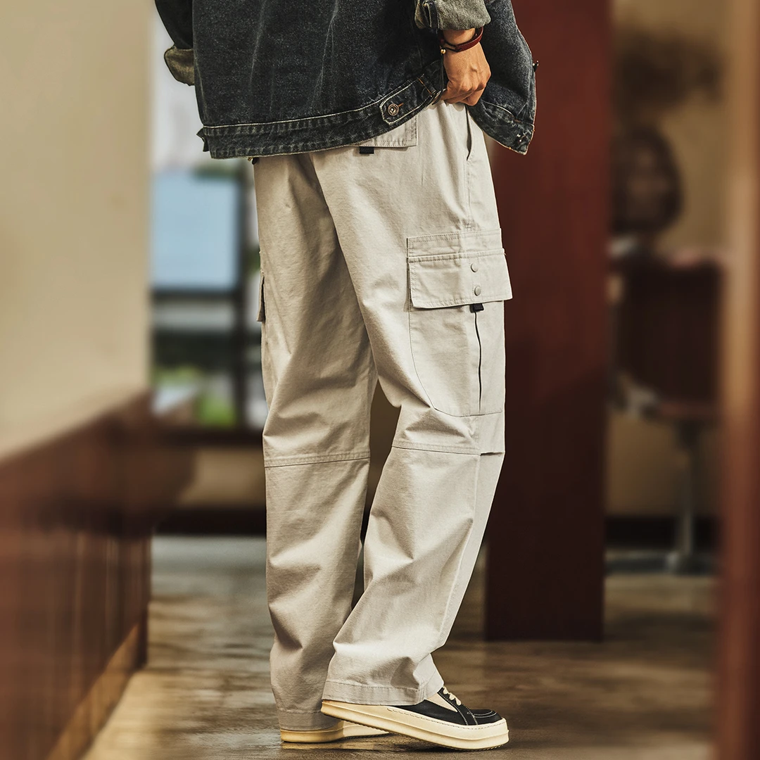 格蓝鹿高端美式复古垂感工装裤子男士宽松春秋款纯棉直筒休闲裤男