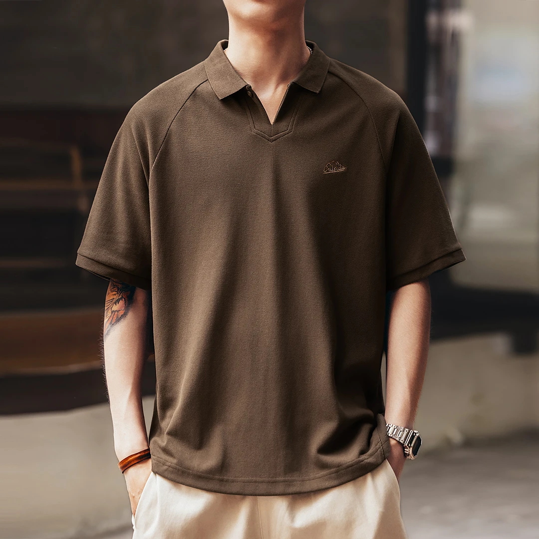 格蓝鹿美式250g重磅肌理感珠地棉Polo衫短袖男士夏季复古宽松半袖
