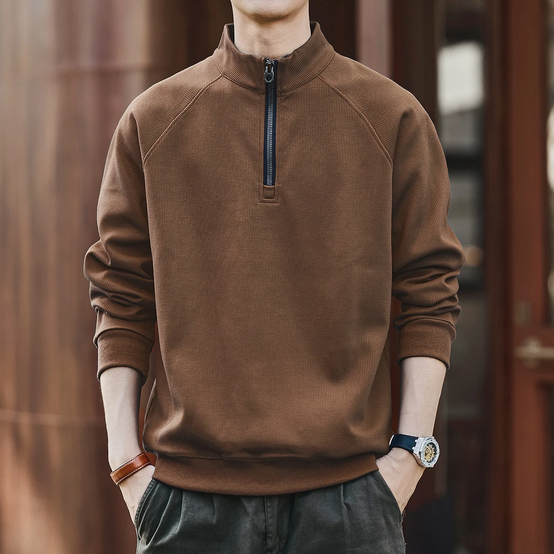 格蓝鹿美式条绒半拉链卫衣男士秋冬加绒加厚重磅上衣男运动polo衫