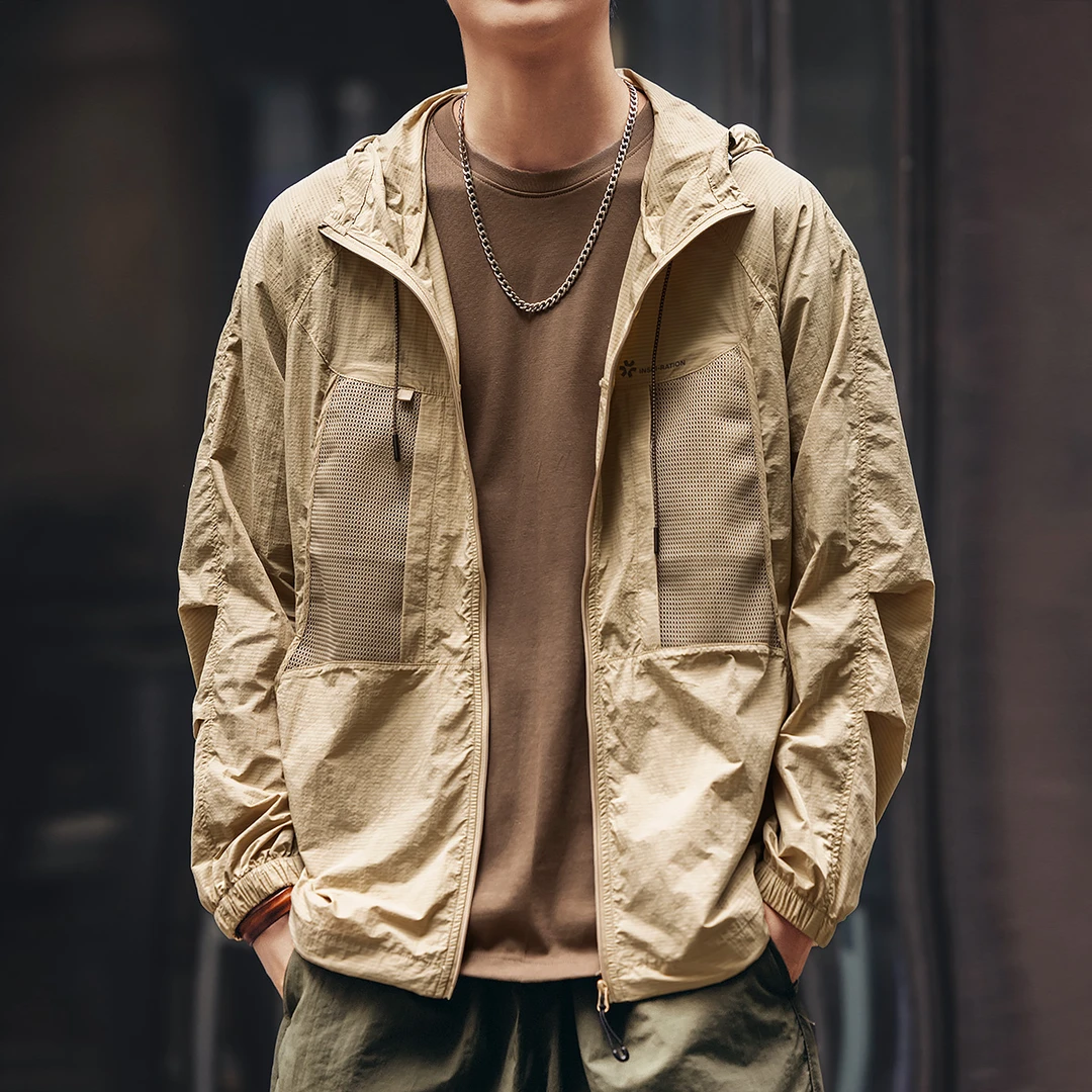 格蓝鹿高端美式户外冰丝连帽防晒衣男夏季宽松透气速干防晒服外套