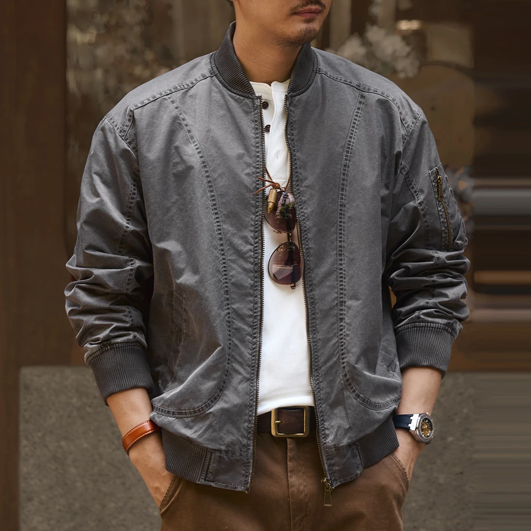 格蓝鹿美式设计感水洗做旧男士夹克秋季新款休闲飞行员棒球服外套