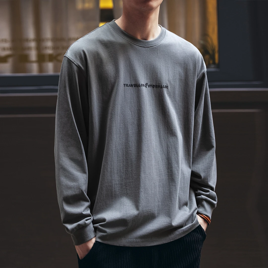 格蓝鹿美式重磅复古印花男士长袖T恤2025秋季新款宽松简约打底衫