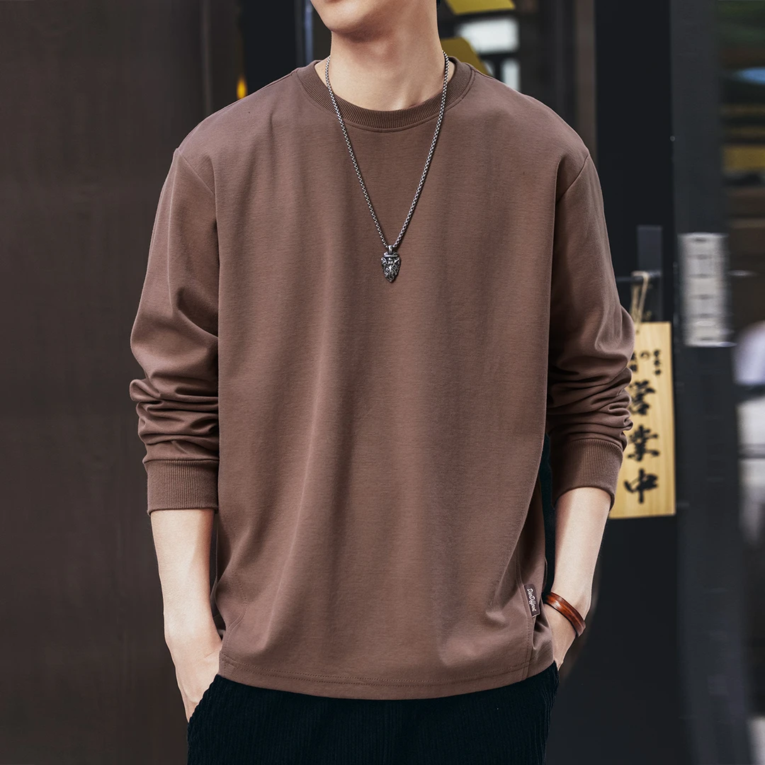 格蓝鹿高端美式复古长袖T恤男春秋季宽松休闲打底衫圆领卫衣男装