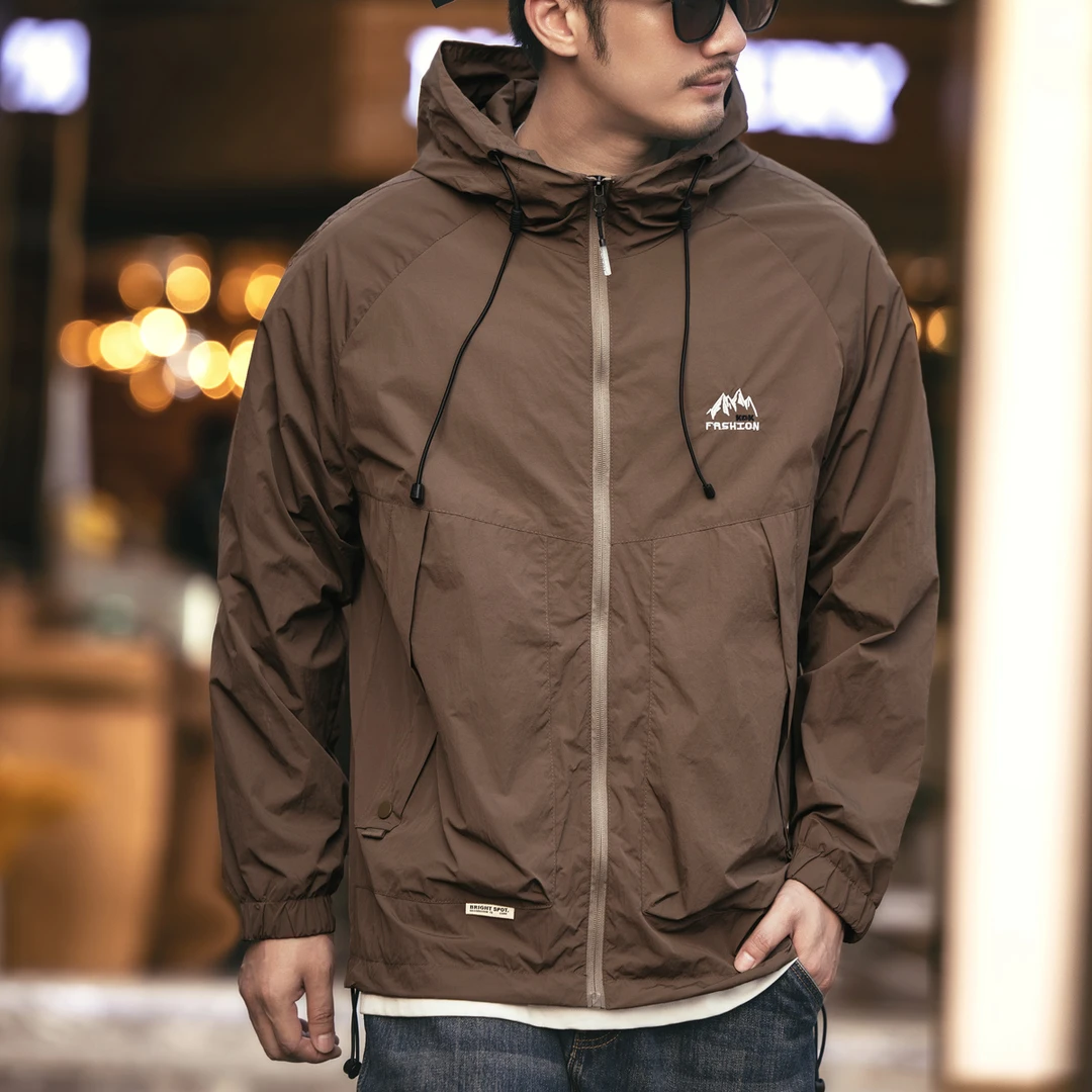 格蓝鹿美式连帽防晒服外套男春秋新款户外通勤冲锋衣连帽上衣夹克