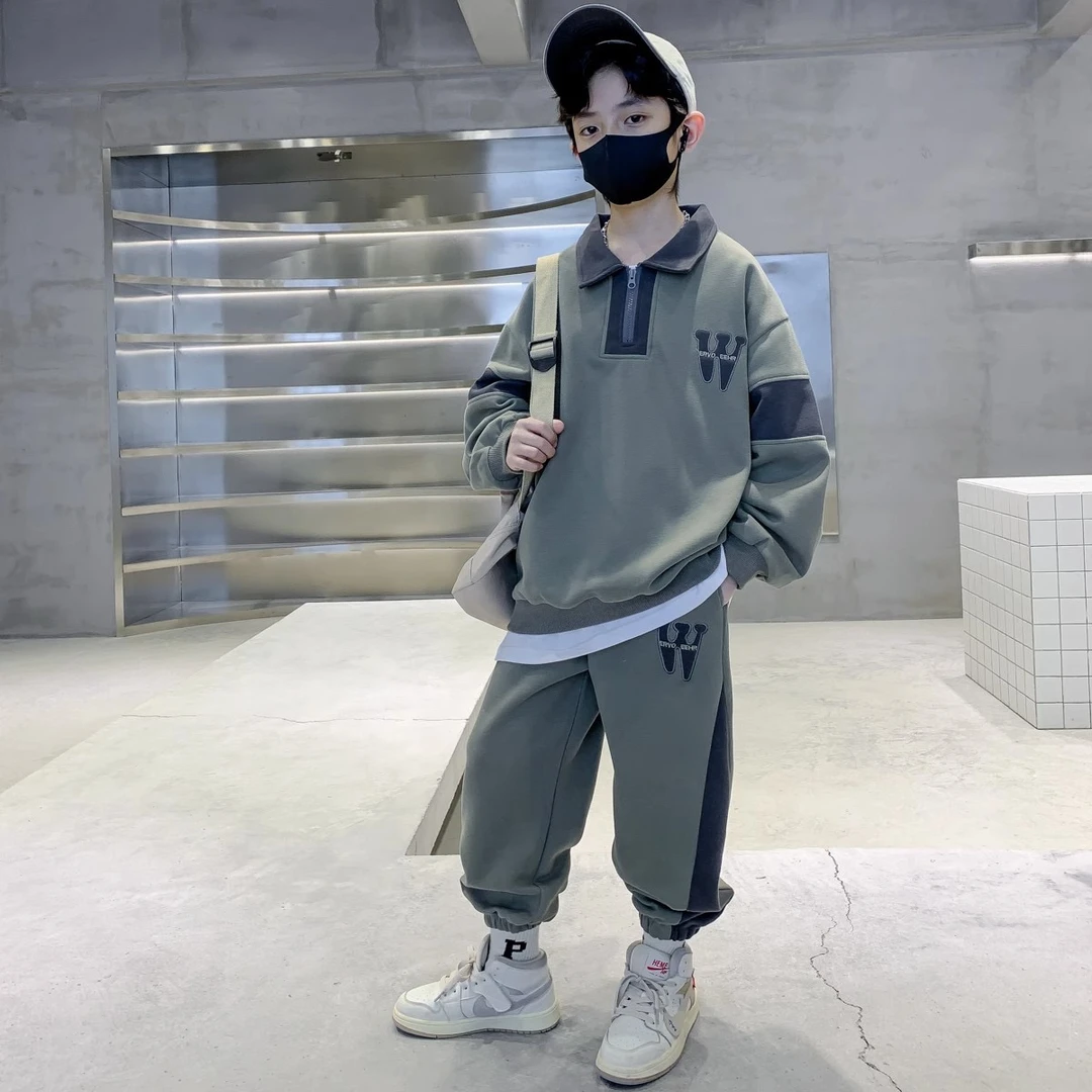 120-180码秋季酷帅运动卫衣套装反季新款炸街男孩宽松衣服【1061】