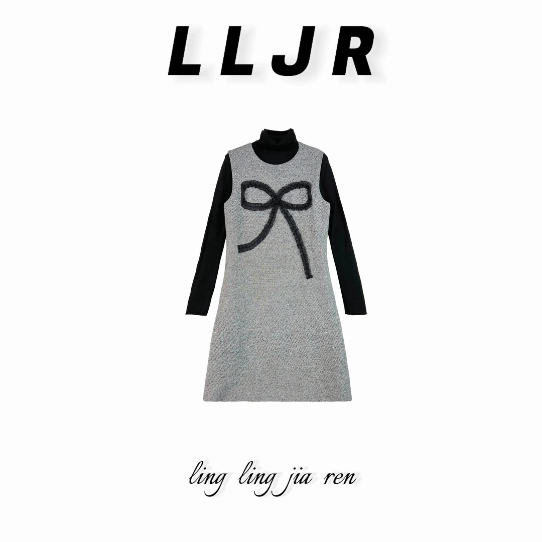 【臻丝】秋冬新款陨石灰雾星绘集连衣裙H9061-2