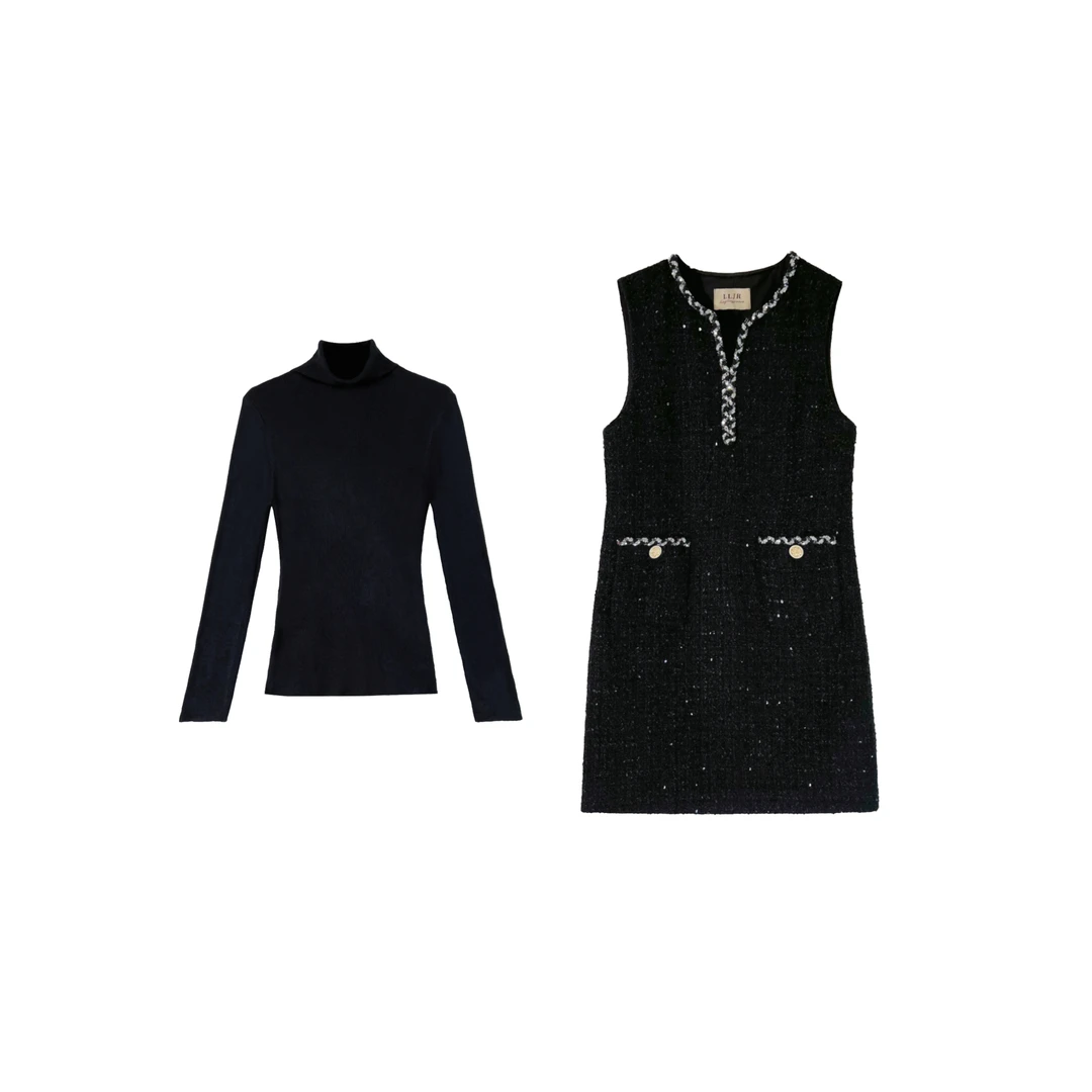 【LLJR】2024秋冬新款时尚气质高级V领连衣裙L20871