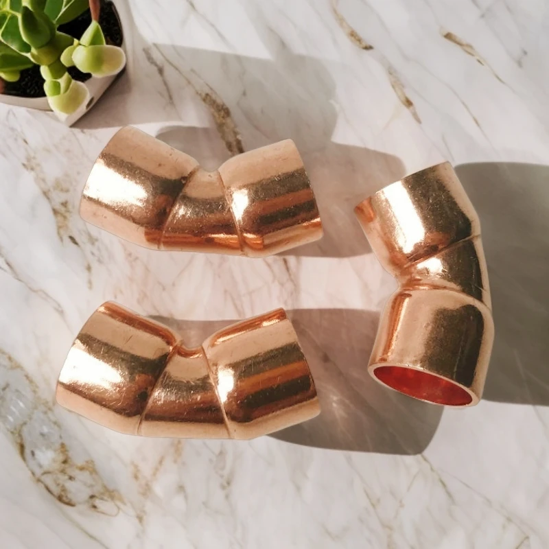 直径25-54紫铜焊接等径承口扩口红铜管45度制冷铜弯头135纯铜接头