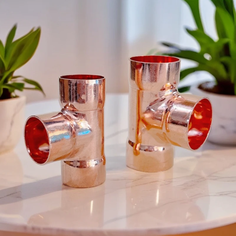 人气内径25-54厚紫铜管焊接等径直角纯铜空调制冷给水红铜T型三通