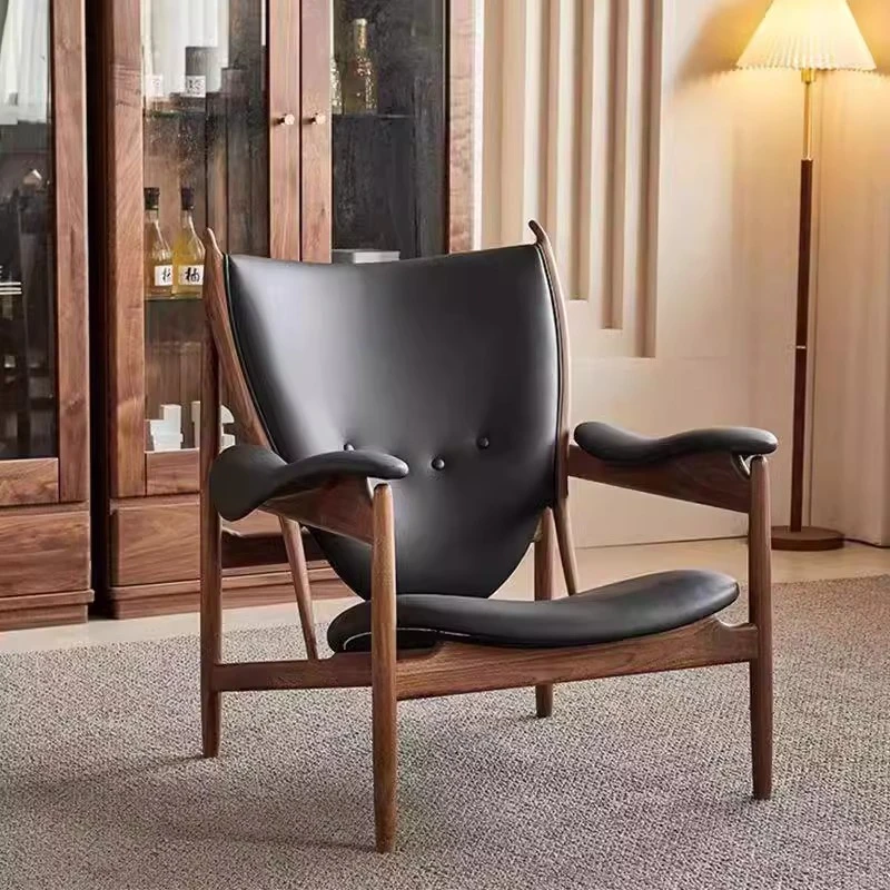 黑胡桃木原版酋长椅周董同款白蜡木真皮单人沙发椅客厅实木休闲椅
