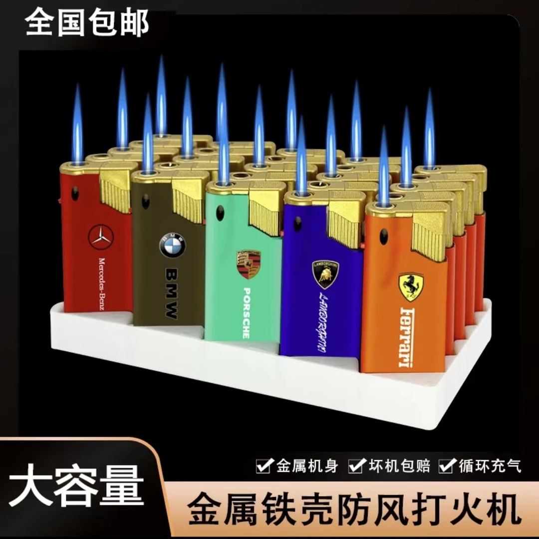 【2024升级款】金属蓝焰直冲打火机可充气防爆耐用加宽高档创意卡通