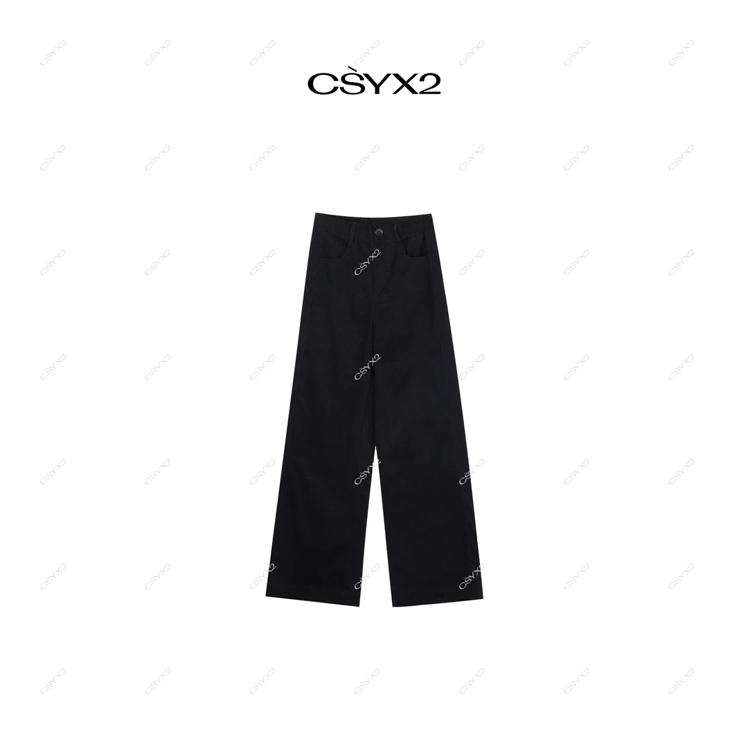 CsyX2-早秋新款100棉杏仁灯芯绒口袋阔腿百搭高级长裤K20775