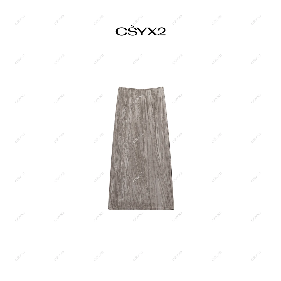 CsyX2-2025S/S早春新款  丝绒肌理褶皱半身裙CZ4DS018