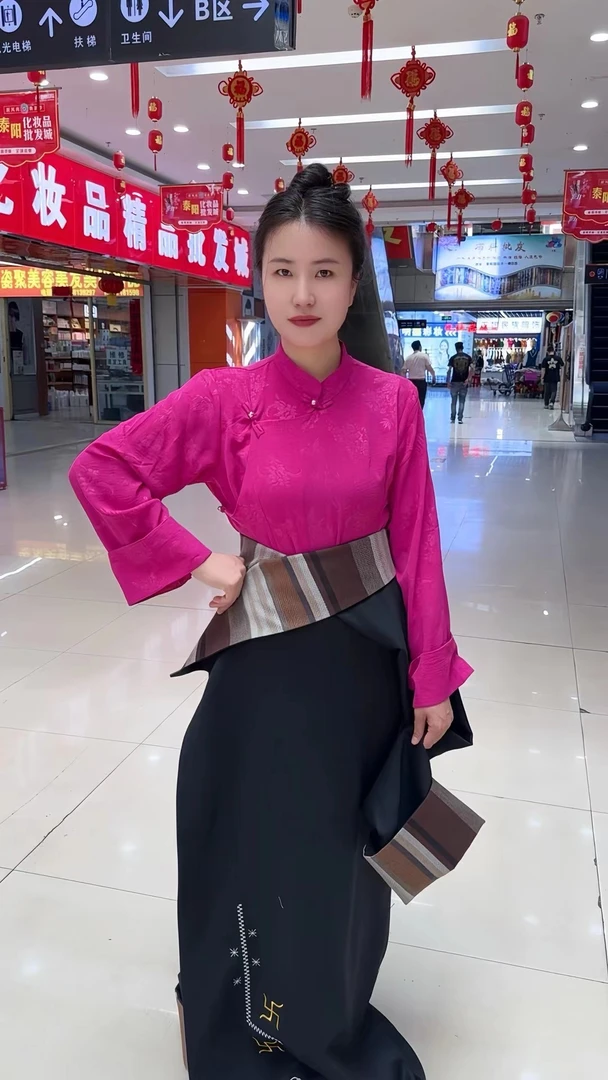 2024新款女式衬衣邹邹棉提花面料宽袖锅庄跳舞服装西藏日常百搭