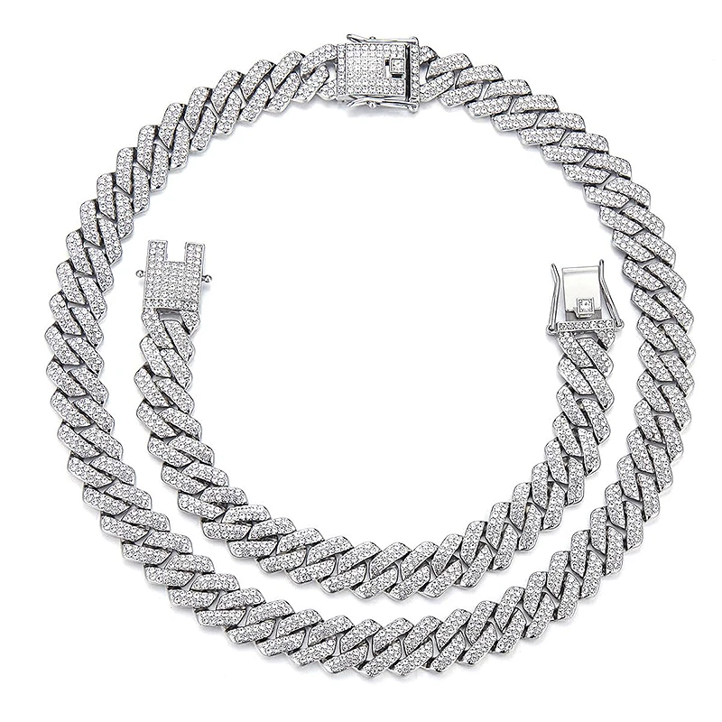 合金项链  嘻哈菱形满钻古巴链男生小众锁骨链个性高级感项链配饰