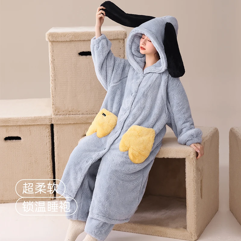 冬天新款女生时尚睡衣加厚加绒宽松舒适简约轻奢家居服套装可外穿