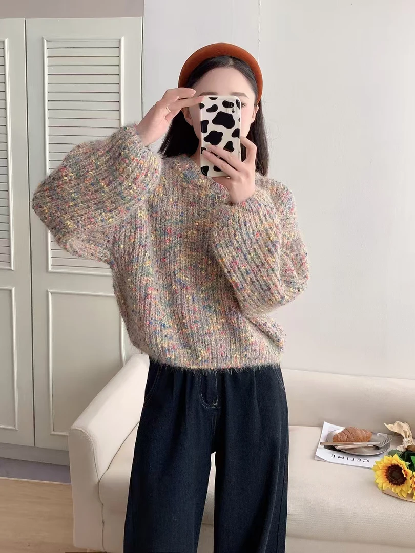 星空圆领慵懒风毛衣法式减龄针织衫冬季新款