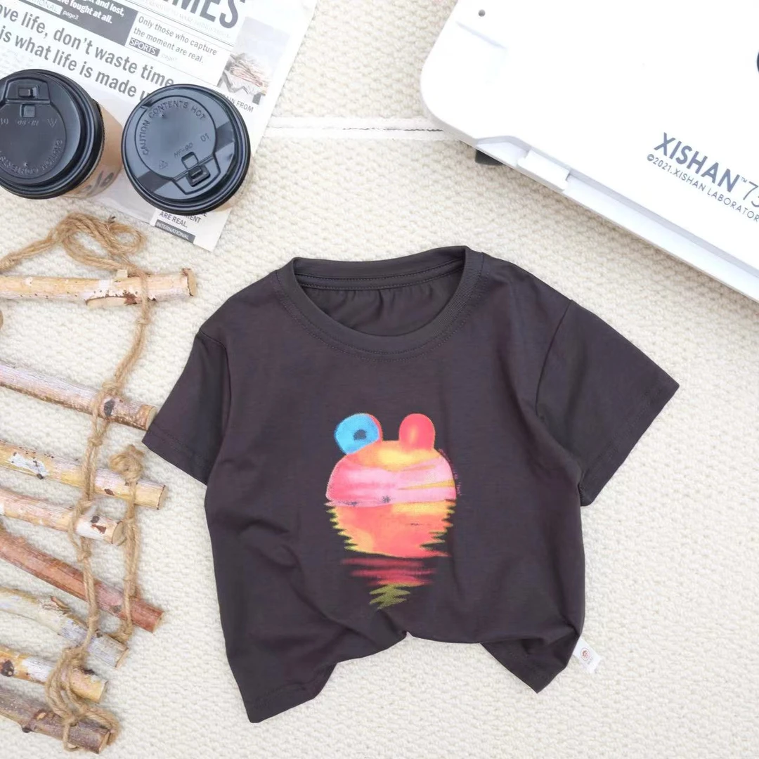 HZT夏季男宝韩版卡通抽象落日图像短袖SY029
