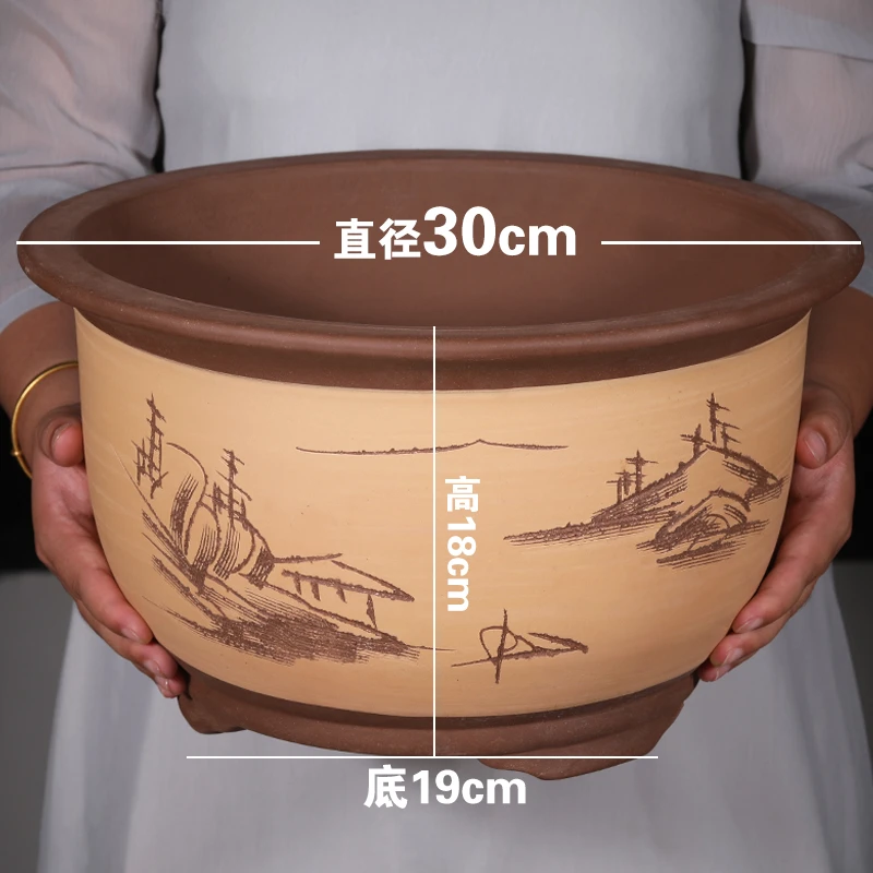 T73号003cm宜兴紫砂花盆口径大种树阳台种菜盆陶瓷花盆