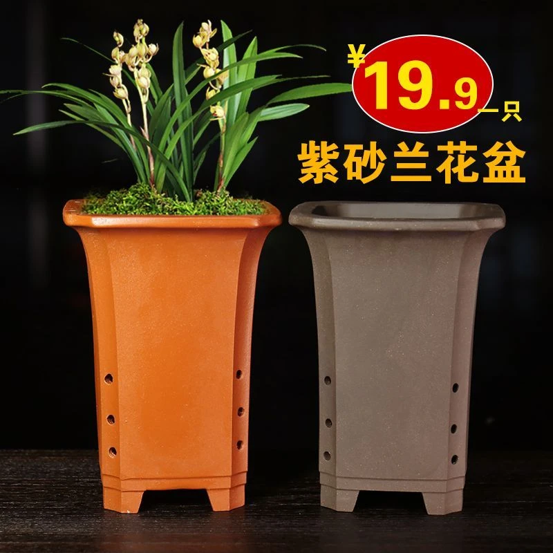 紫砂花盆高款花盆兰花专用花盆君子兰花盆陶瓷四方花盆