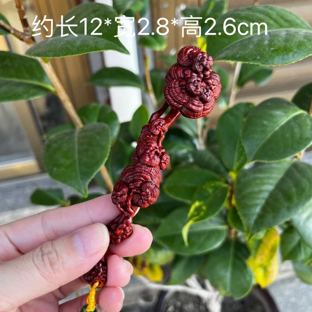 紫檀雕刻灵芝如意手把件文玩吉祥家居桌面摆件木雕红木工艺品把件
