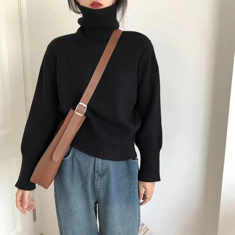 港风纯色高领毛衣